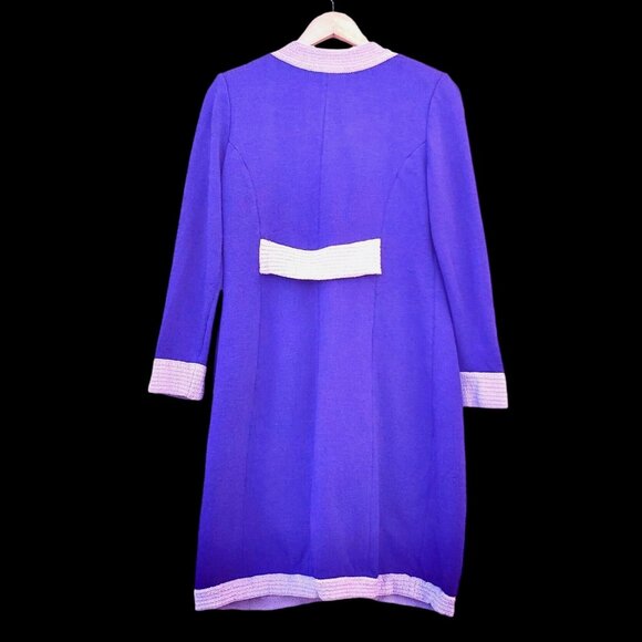 80s Purple Knit Dress Color Block Anne Marie Jones Size 10 With Pockets - Picture 5 of 14